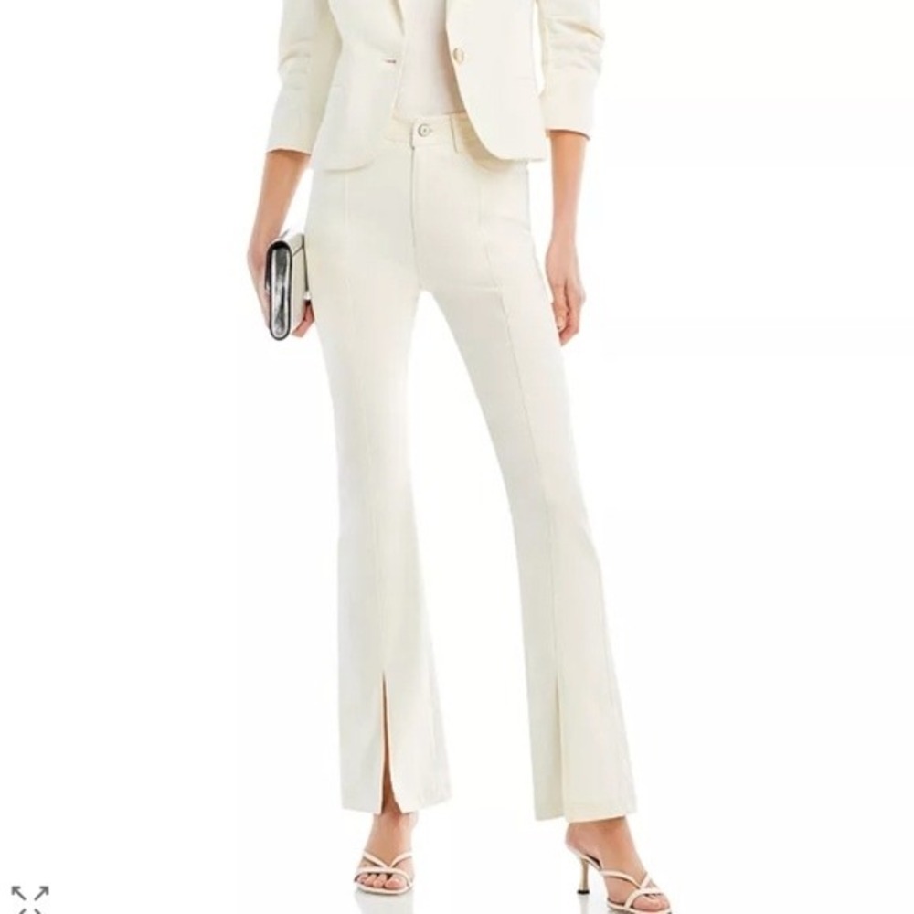 Cinq a Sept Shanis Gardenia Braided Waistband High Rise Slit Hem Flare Pants 14